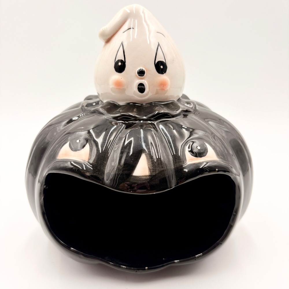 Johanna Parker Designs Carnival Cottage Ghost Black Pumpkin Candy Bowl Halloween